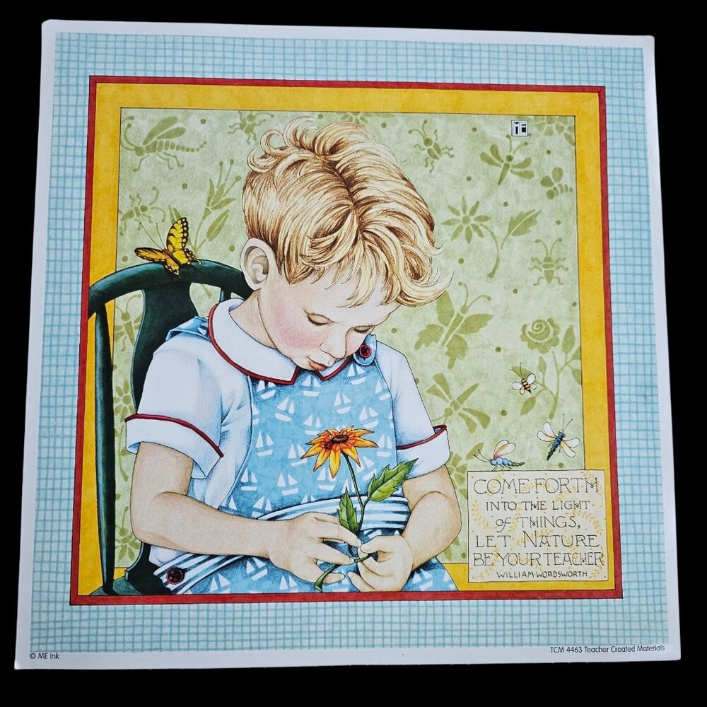 Mary Engelbreit Print Unframed Wall Art Boy‎ Holding Flower Nature Quote 12"